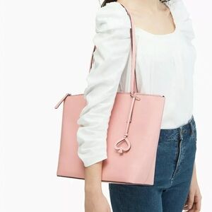 Kate Spade Zina Smooth Pink Leather Large Tote Purse Pockets Logo WKRU6852